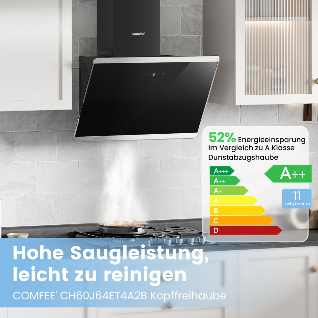Dunstabzugshaube 60cm kopffrei Schräg-Design Glas Edelstahl A++ - Bild 2