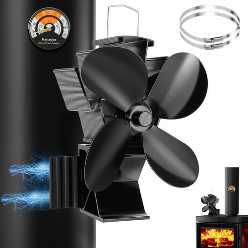 Kaminventilator magnetisch ohne Strom 3-in-1 mit Thermometer