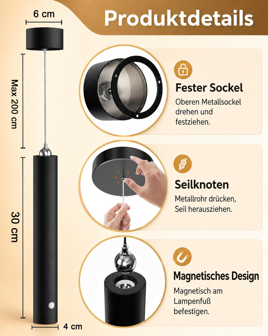 Akku Pendelleuchte Schwarz Touch dimmbar 3 Lichtfarben 500 lm - Bild 8