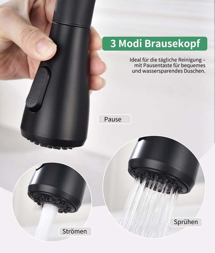 Küchenarmatur ausziehbar Edelstahl 304 schwarz 3 Funktionen 360° - Bild 3