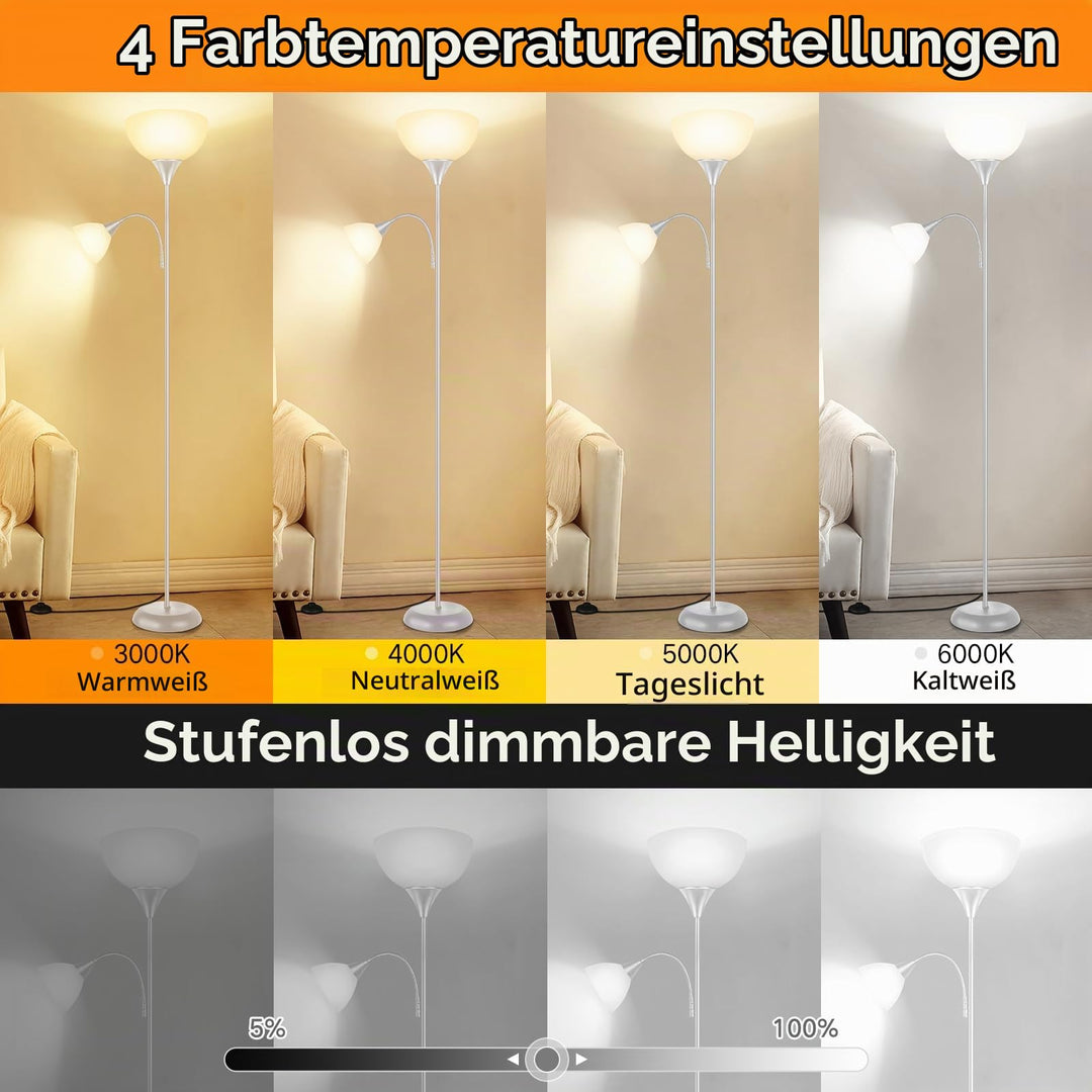Stehlampe mit Leselampe 2-in-1 Deckenfluter dimmbar 182 cm Silber - Bild 3
