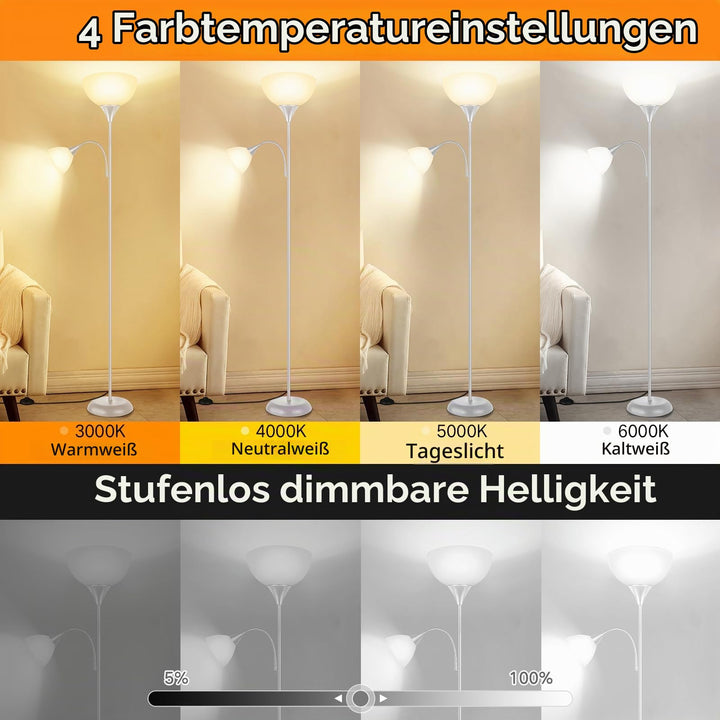 Stehlampe mit Leselampe 2-in-1 Deckenfluter dimmbar 182 cm Silber - Bild 3