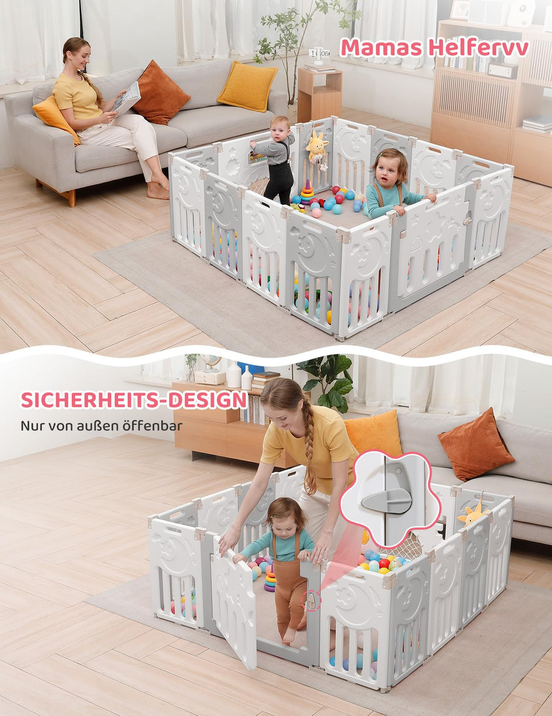 Laufstall Baby faltbar 150x150cm Kunststoff mit Tür 14 Paneele - Bild 7