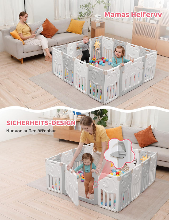 Laufstall Baby faltbar 150x150cm Kunststoff mit Tür 14 Paneele - Bild 7