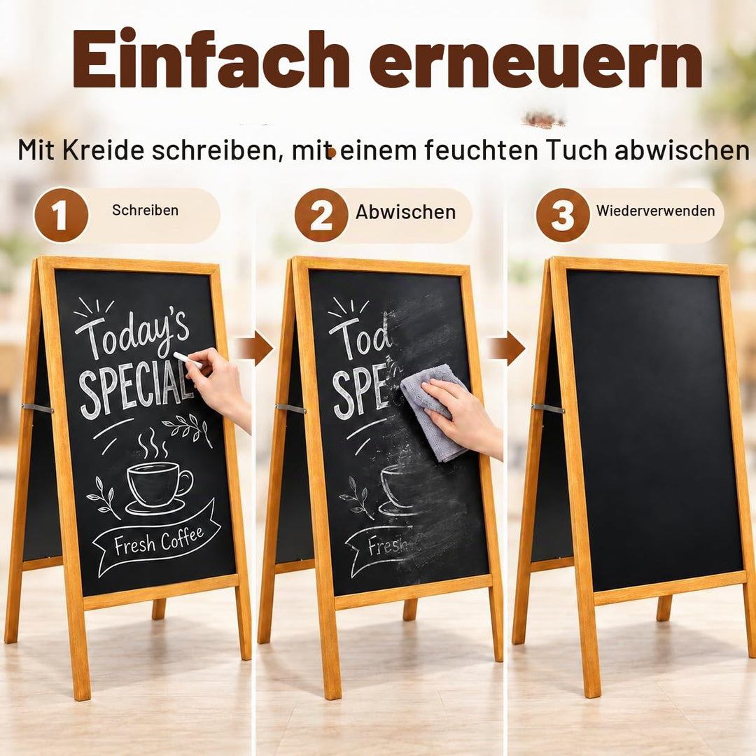 Kreidetafel Aufsteller A-Form magnetisch beidseitig 100×50 cm Holz - Bild 7