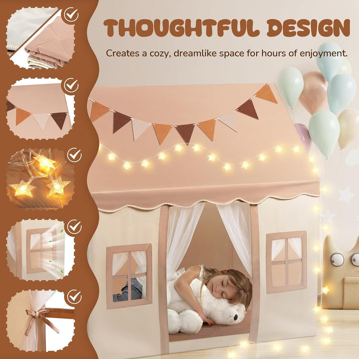 Spielzelt Indoor Kinder 122x100x130 cm Polyester mit Matte und Lichterkette - Bild 4
