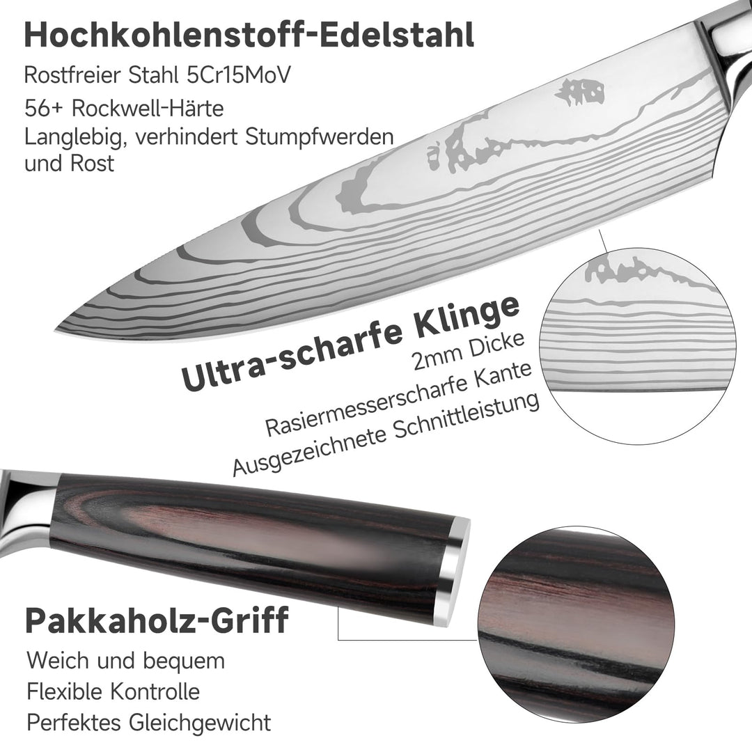 Küchenmesser Set 5-teilig Edelstahl mit Pakkaholzgriff in Geschenkbox - Bild 2