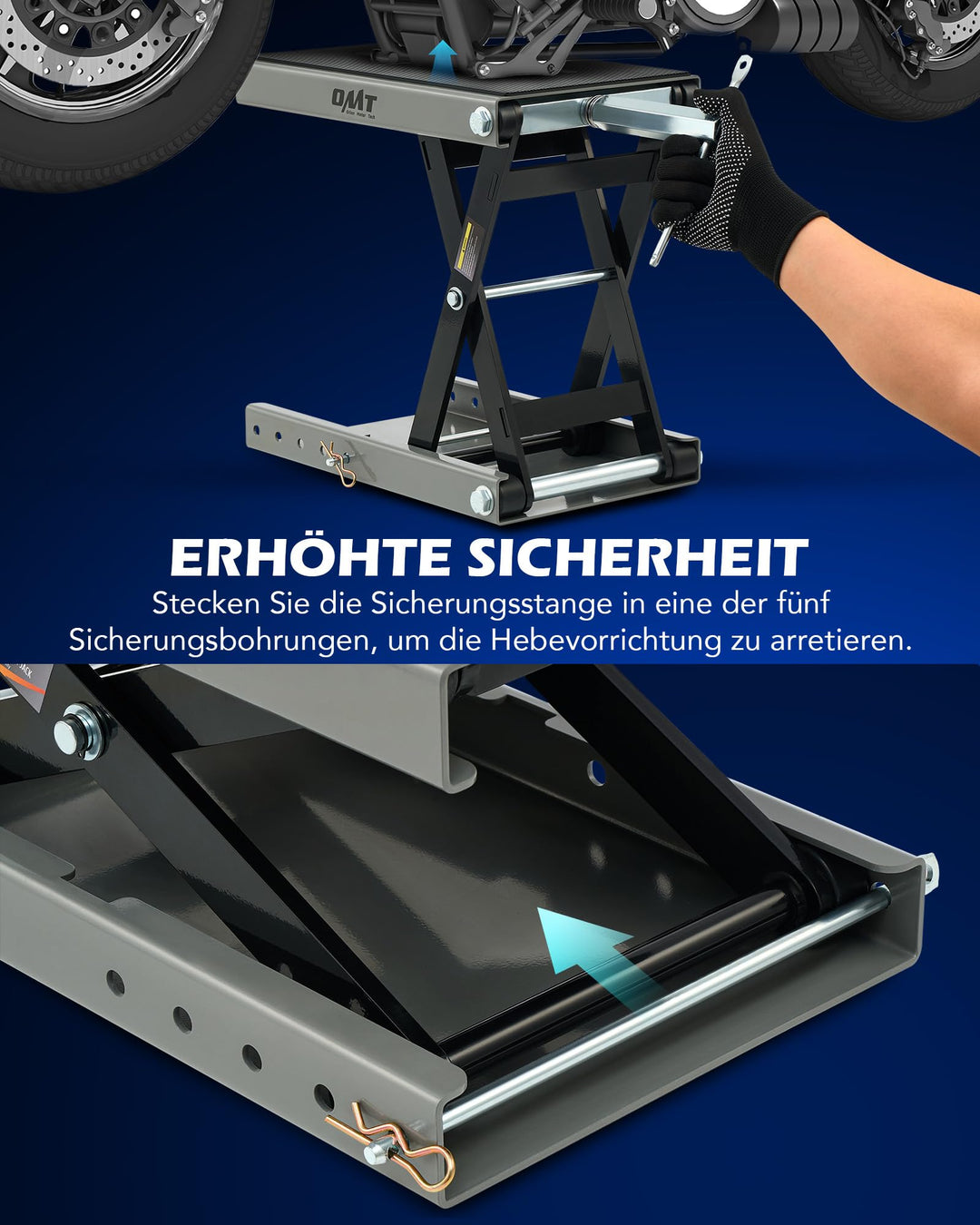 Motorradhebebühne Stahl 500 kg Tragkraft höhenverstellbar 95–370 mm - Bild 5