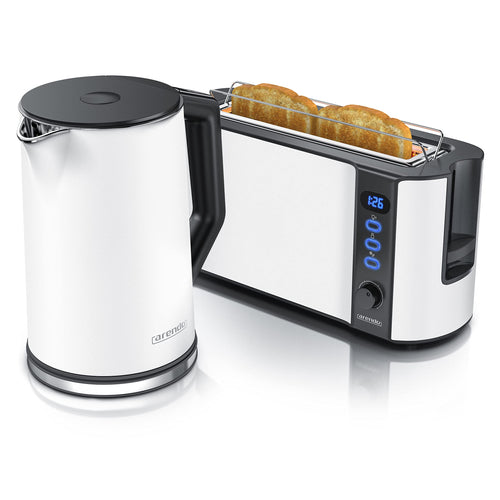 Wasserkocher Toaster Set 1,5 L Langschlitz 2 Scheiben Weiss Matt