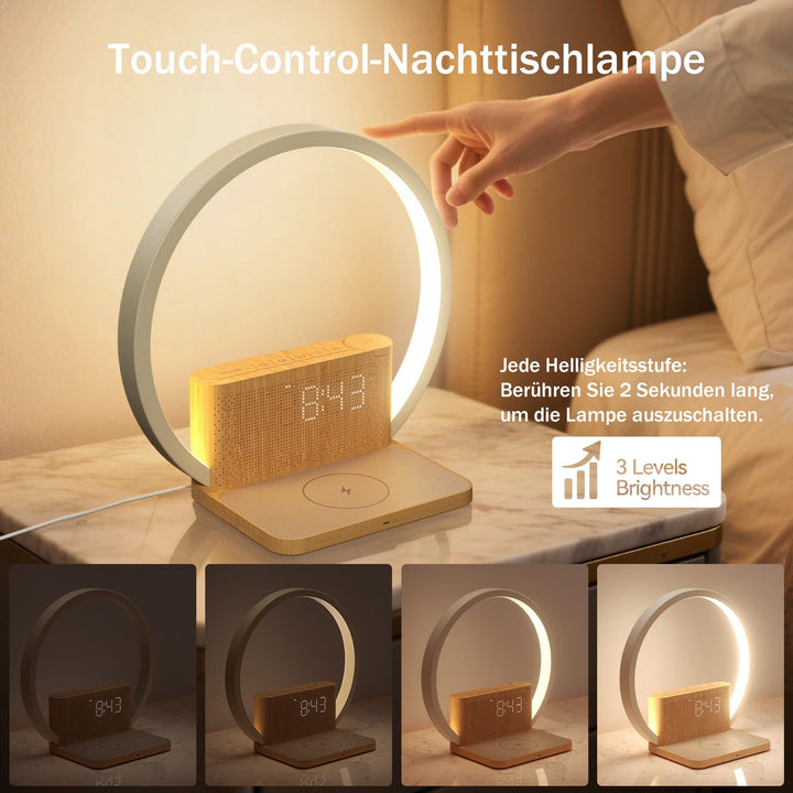 Lichtwecker Nachttischlampe 4-in-1 mit Wireless Charging und Naturklängen - Bild 3