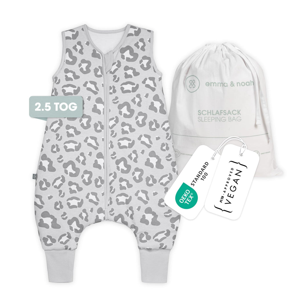 Baby Schlafsack mit Füssen 2.5 TOG Bio-Baumwolle Leo Grau 90cm