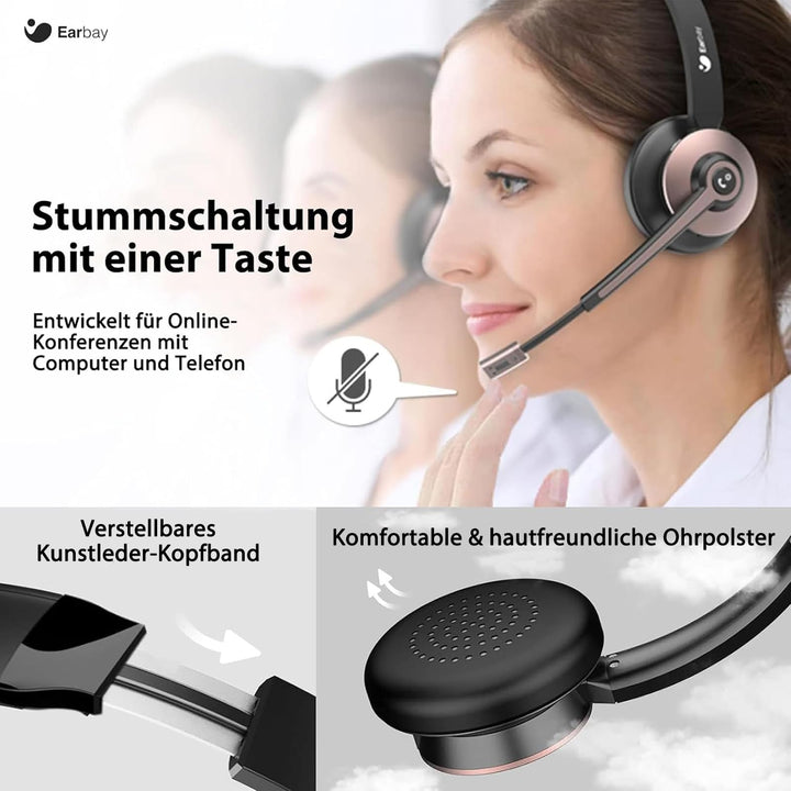 Kabelloses Büro-Headset mit Mikrofon USB-Dongle 26h Akku - Bild 6
