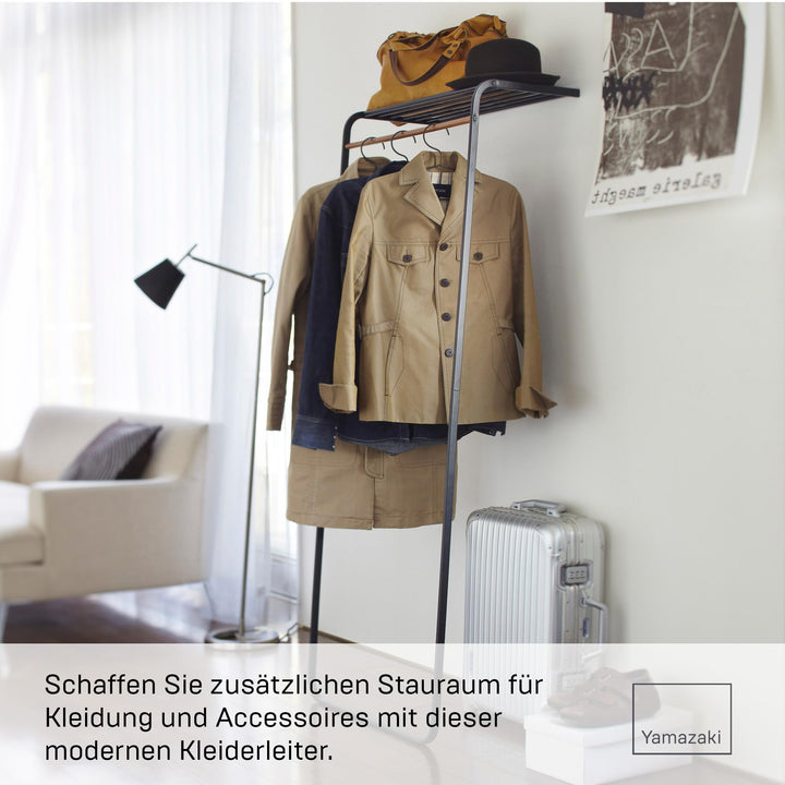 Standgarderobe mit Regal anlehnen Stahl/Holz schwarz 60x46x160 cm - Bild 2