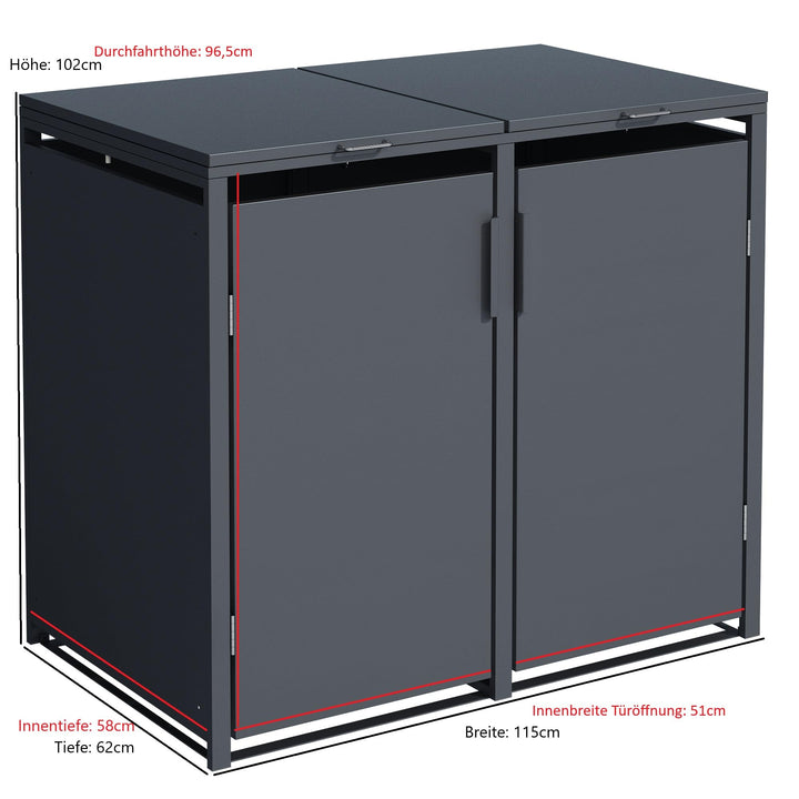 Mülltonnenbox Stahl verzinkt 2x120L mit Softclose anthrazit - Bild 8