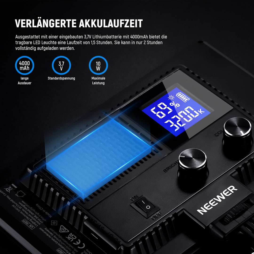 LED Videolicht Panel 9" mit Tischstativ 116 LEDs CRI95+ 3200–5600K - Bild 4