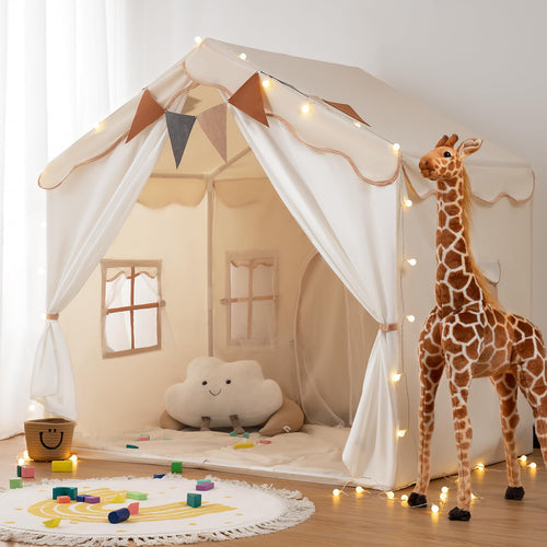 Kinderzelt 2-in-1 Spielzelt mit LED-Licht und Bodenmatte 130x90x130 cm