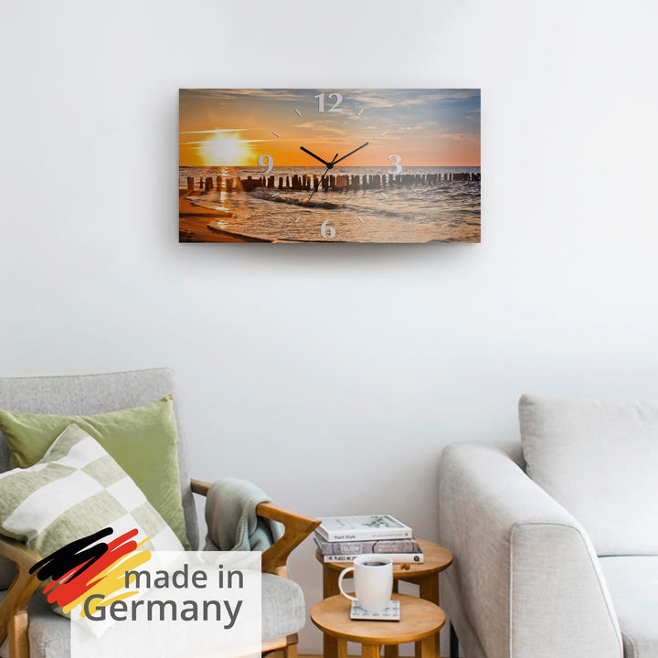 Wanduhr lautlos Aluminium Strand Sonnenuntergang 50x25 cm - Bild 6