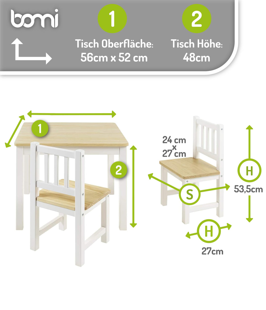 Kindersitzgruppe Holz mit Tisch und 2 Stühlen Weiss Natur ab 1 Jahr - Bild 2