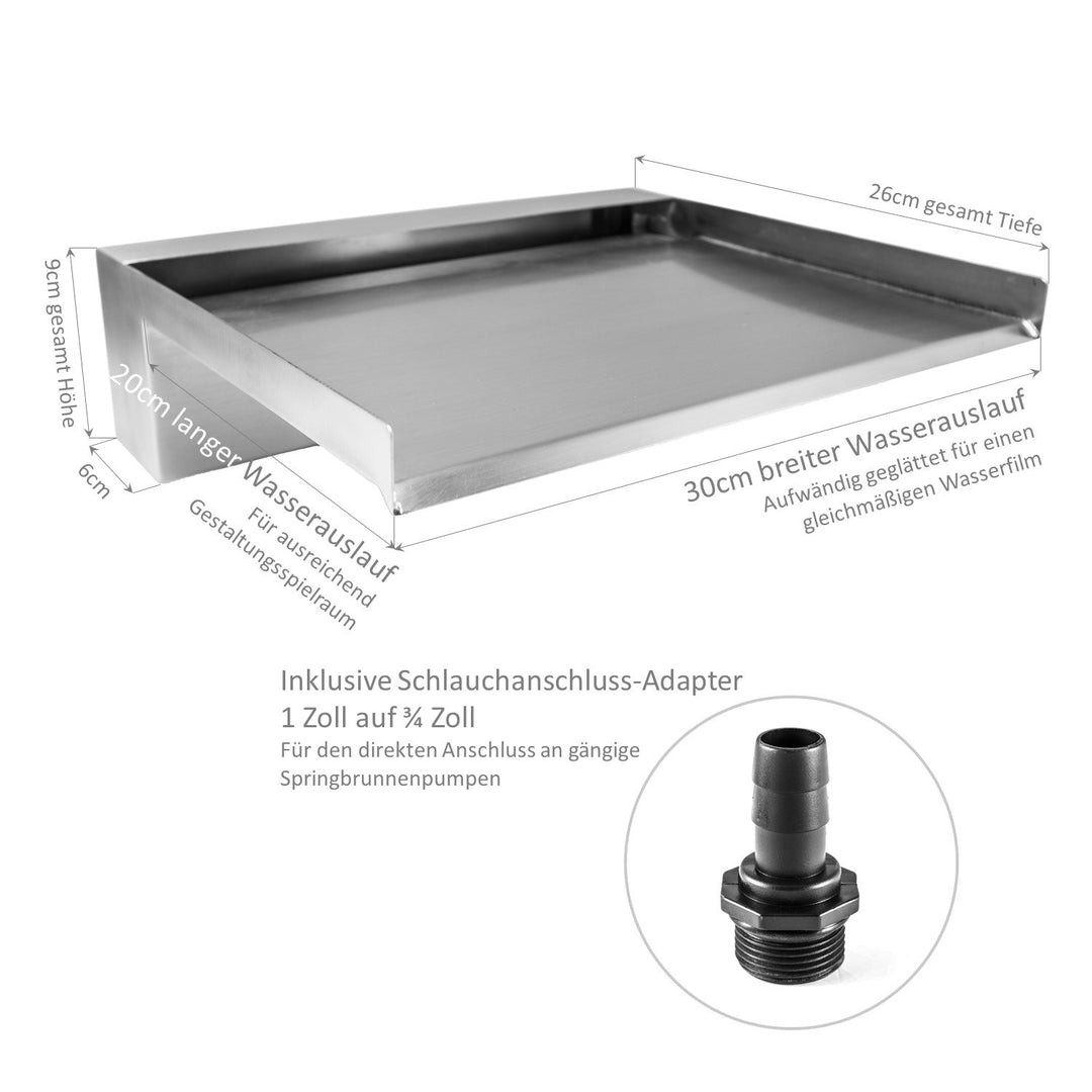 Wasserfall Element Edelstahl 30cm für Teich Gabione Mauer - Bild 4