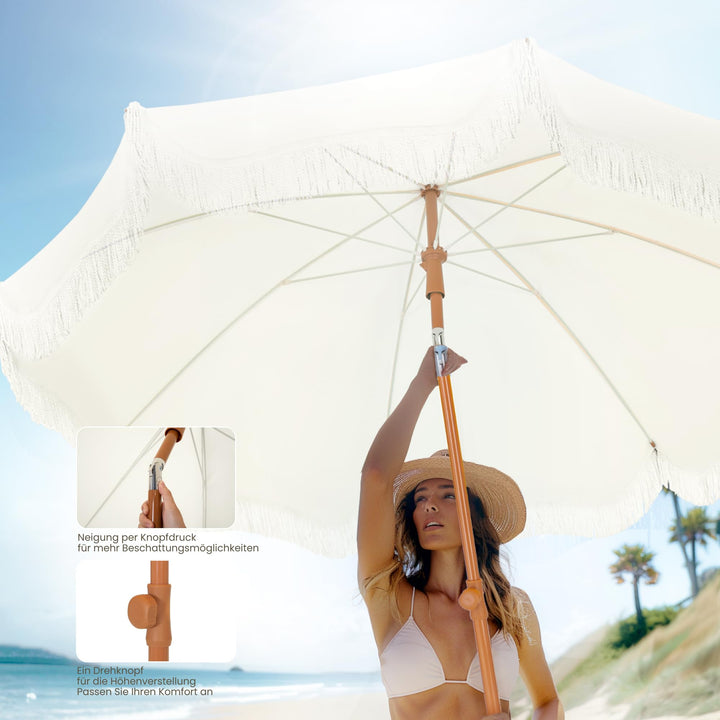 Sonnenschirm Balkon knickbar 200 cm rund mit Fransen UPF 50+ - Bild 4