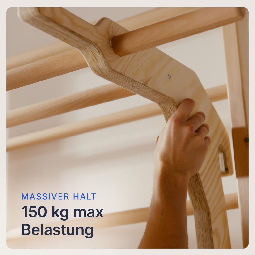 Sprossenwand Holz mit Klimmzugstange &amp; Dip Extension für Erwachsene und Kinder - Bild 6