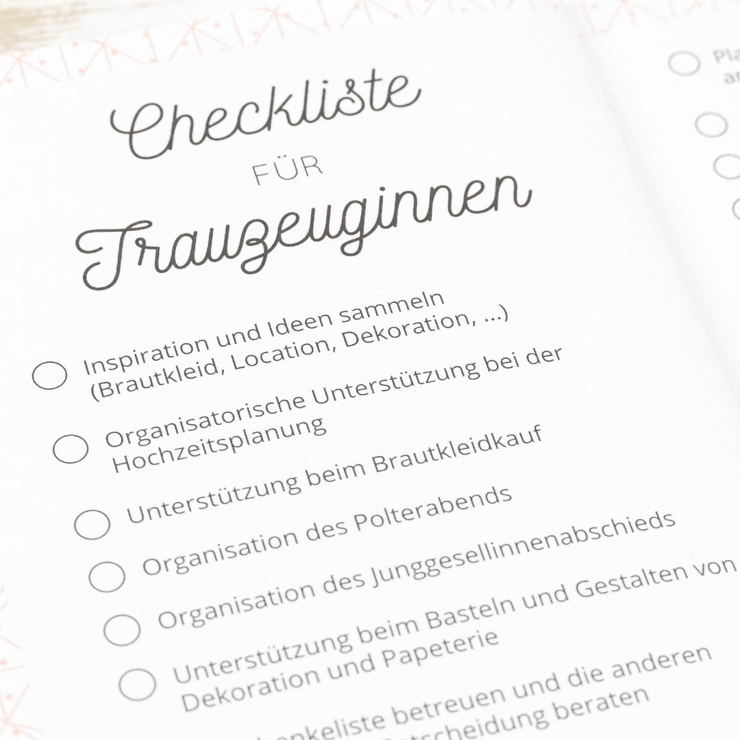 Trauzeugin Planer Hardcover A5 mit Kalender und Checklisten - Bild 7