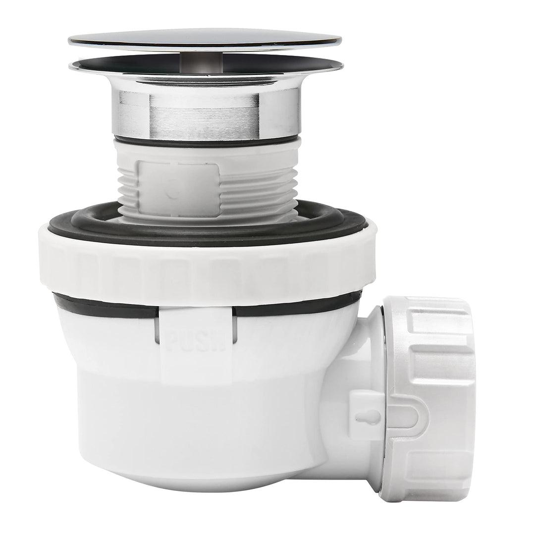 Siphon Waschbecken ohne Überlauf ultrakompakt verchromt Quick-Clac - Bild 2