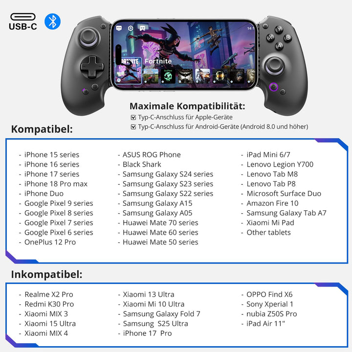 Mobile Gaming Controller Full-Size Bluetooth &amp; USB-C mit Hall-Effekt - Bild 3