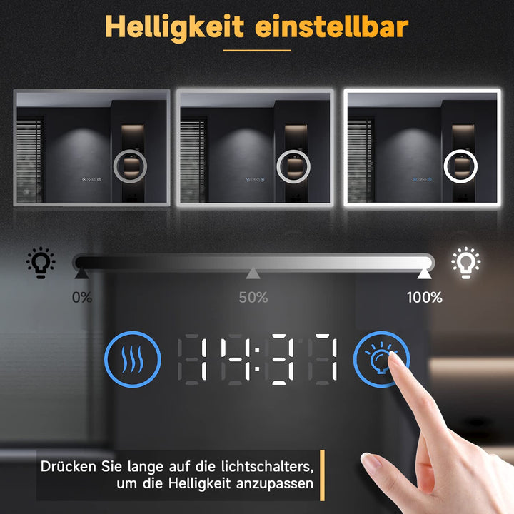 Badspiegel mit LED-Beleuchtung 80x60 cm Uhr Temperatur Antibeschlag - Bild 4