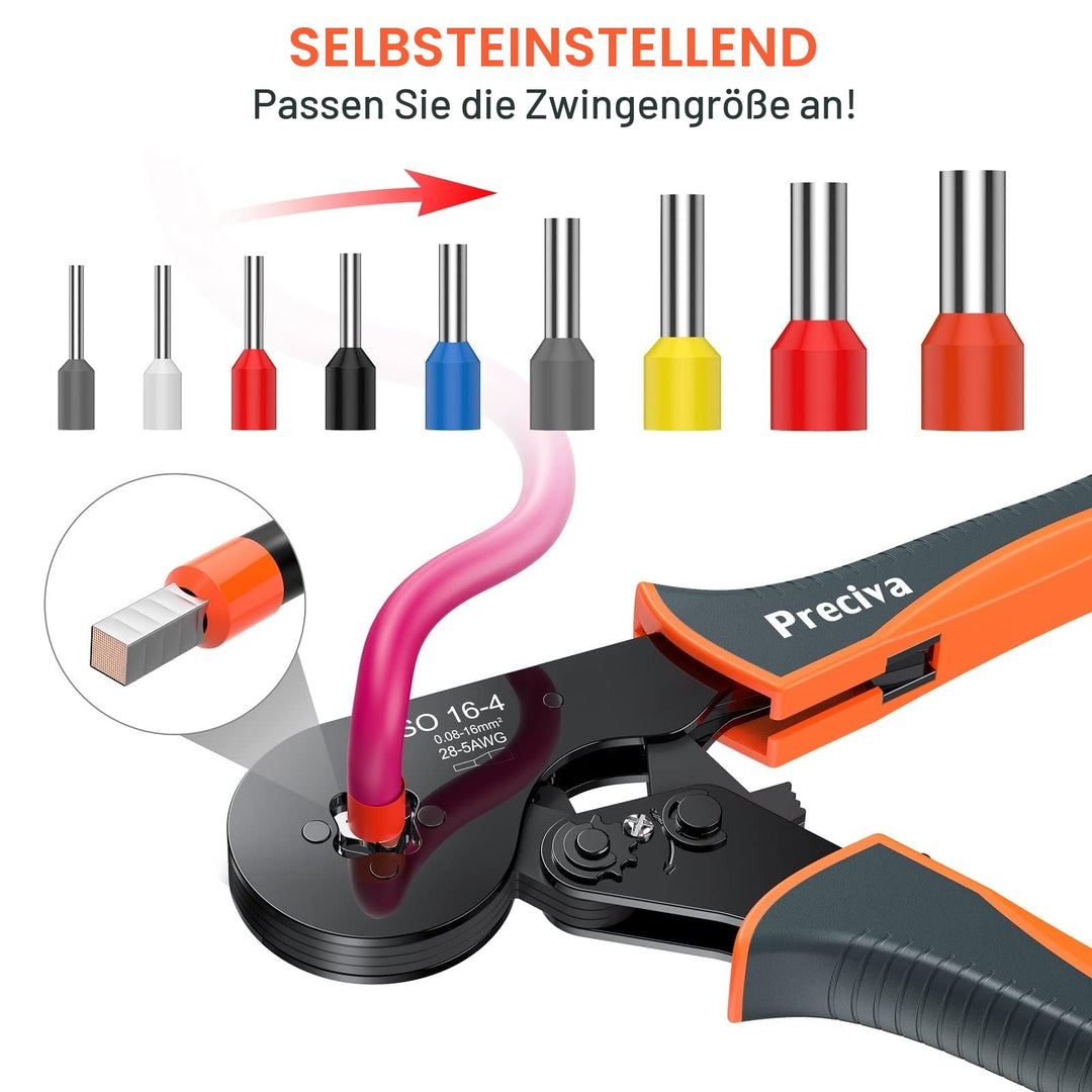 Crimpzange Vierkant 0.08–16mm² mit 1200 Aderendhülsen Set - Bild 3