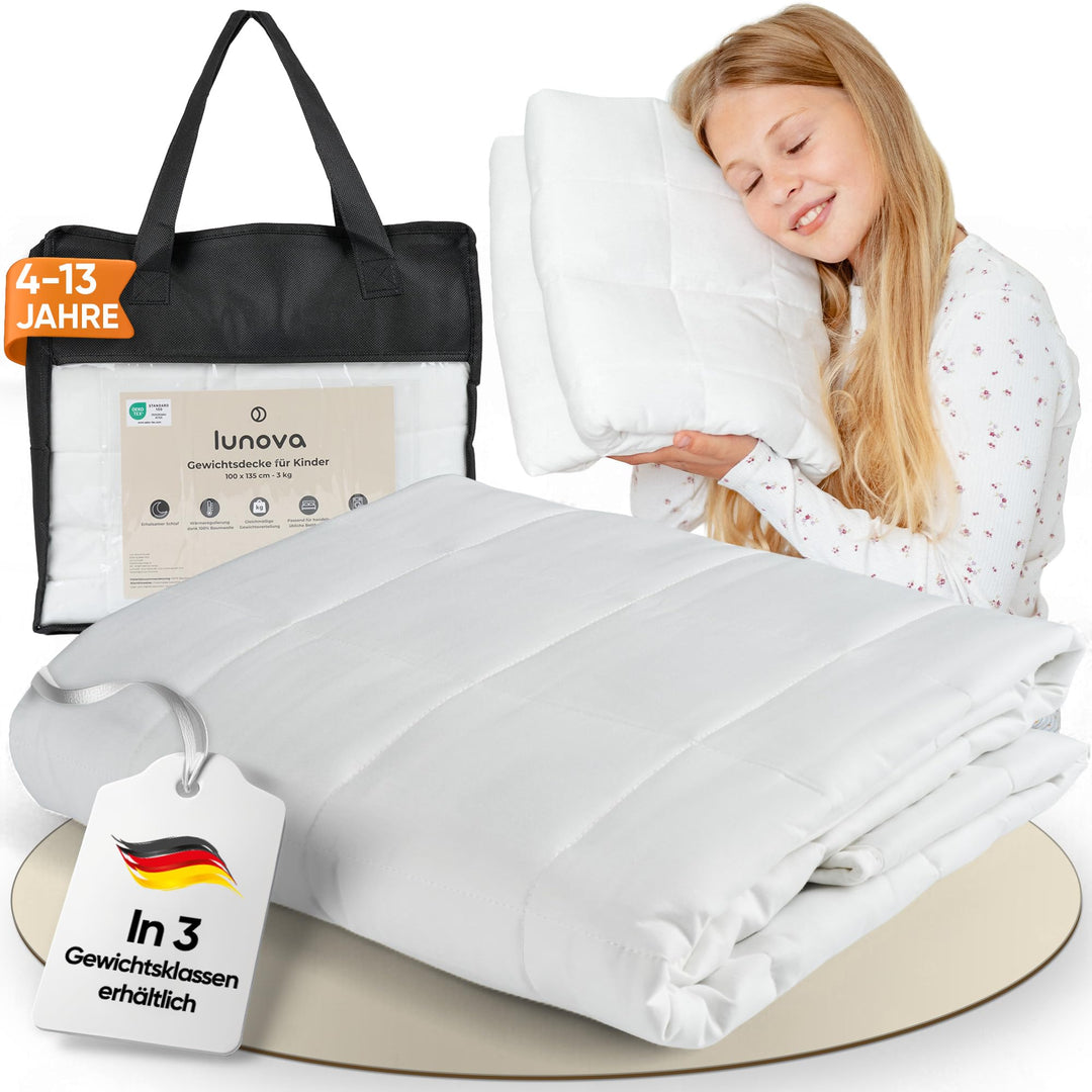 Gewichtsdecke Kinder 3 kg 100x135 cm Baumwolle OEKO-TEX weiss
