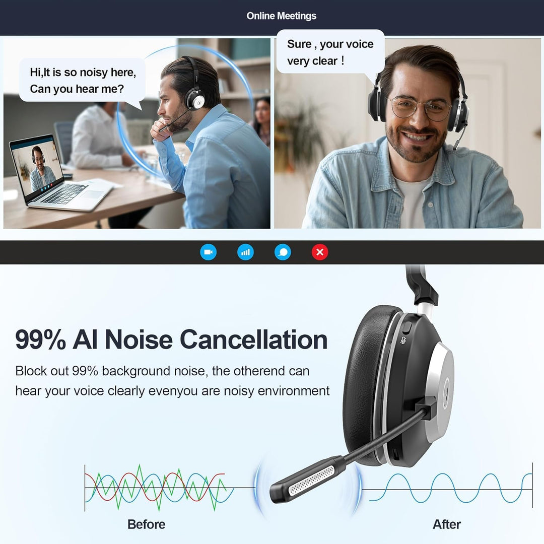 Kabelloses Office-Headset mit Mikrofon, USB-Dongle, 50h Akku - Bild 3