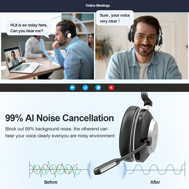 Kabelloses Office-Headset mit Mikrofon, USB-Dongle, 50h Akku - Bild 3