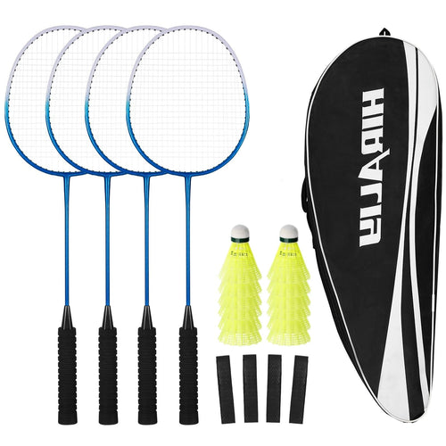 Badminton Set 4 Schläger mit 12 Federbällen und Tragetasche