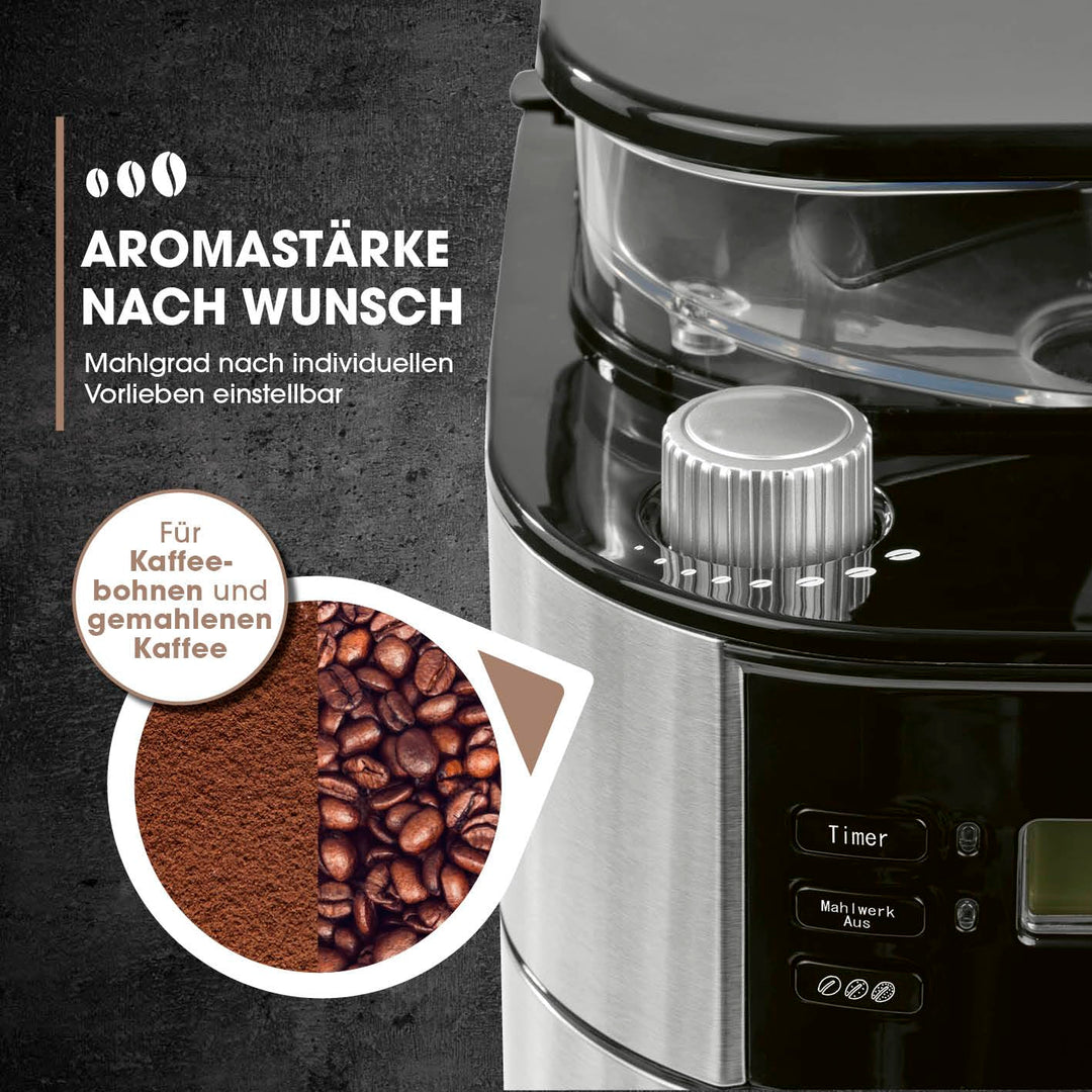 Filterkaffeemaschine mit Kegelmahlwerk Edelstahl 10 Tassen Timer - Bild 7