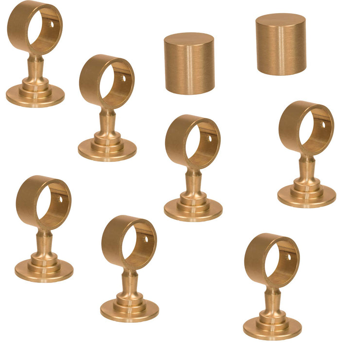 Handlauf-Set Messing matt 2 Endkappen + 7 Seilträger für 30mm Seil