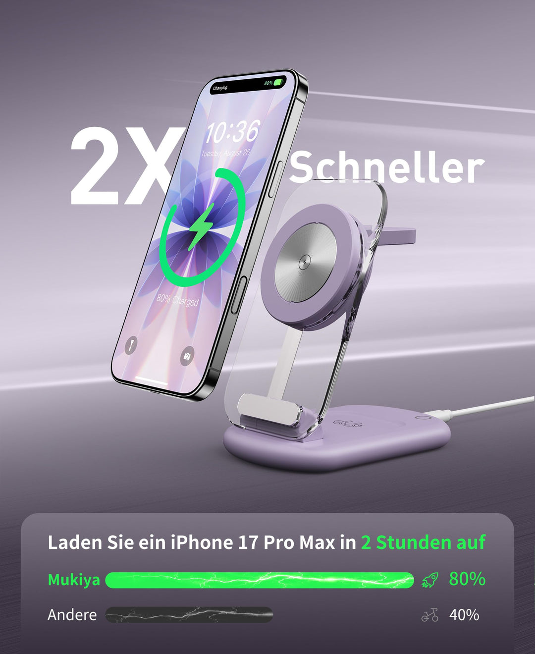 3-in-1 Ladestation iPhone, Apple Watch &amp; AirPods faltbar mit Nachtlicht - Bild 2