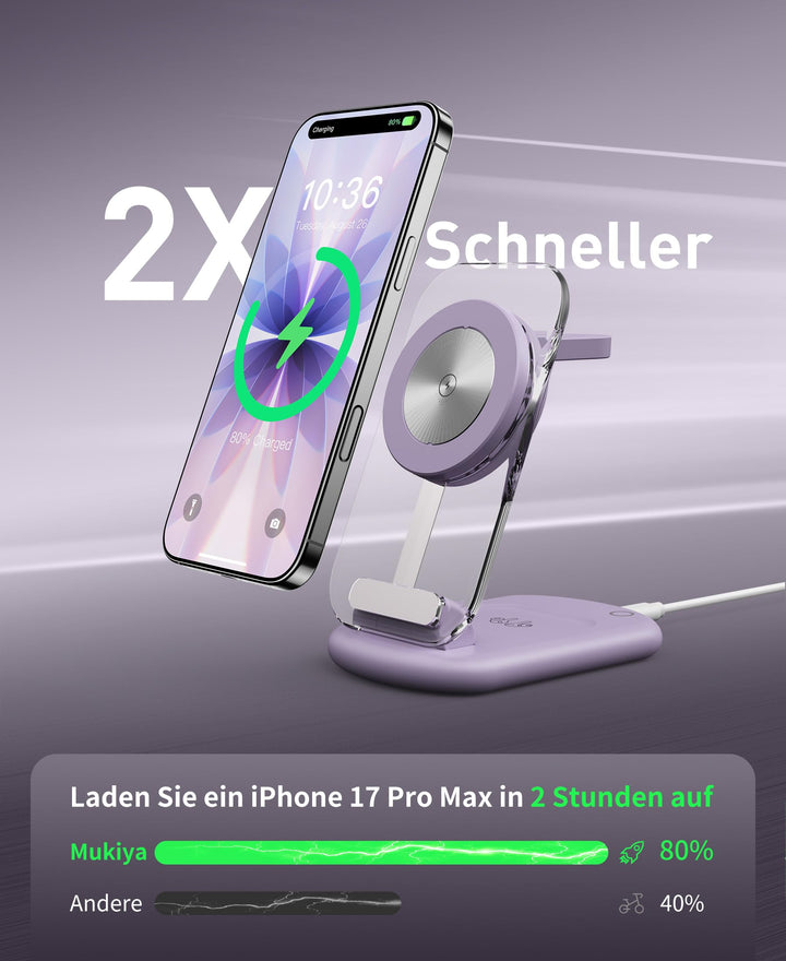 3-in-1 Ladestation iPhone, Apple Watch &amp; AirPods faltbar mit Nachtlicht - Bild 2