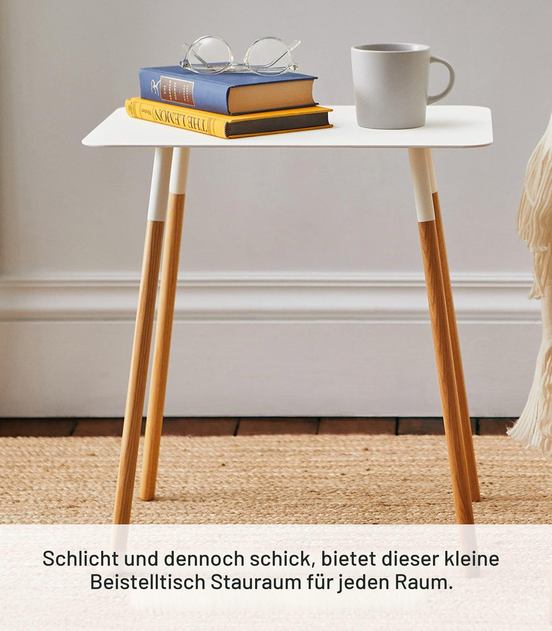 Beistelltisch Stahl Holzbeine minimalistisch 45x30x50 cm weiss - Bild 5