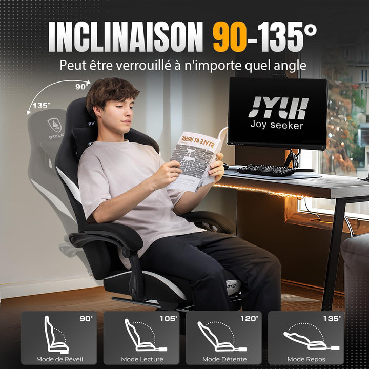 Gaming Stuhl Stoff ergonomisch mit Fussstütze 150 kg Traglast - Bild 6