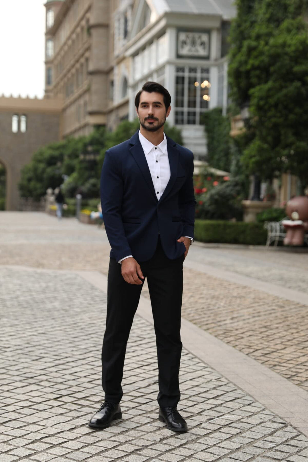 Herren Sakko Slim Fit Stretch 98% Polyester Dunkelblau Business - Bild 6