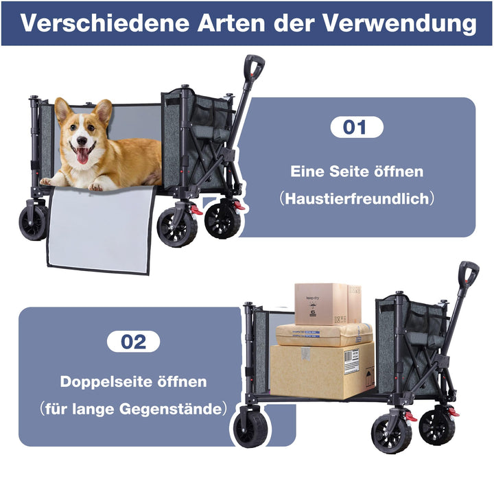 Bollerwagen faltbar 120L 100kg mit Bremsen und 360°-Rädern - Bild 4