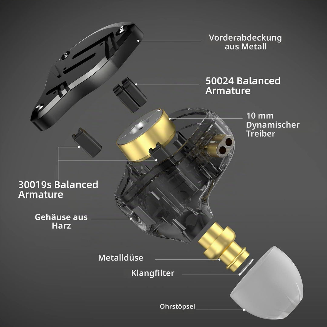 In-Ear-Kopfhörer HiFi 4BA+1DD Hybrid-Treiber 26dB Isolierung kabelgebunden - Bild 2