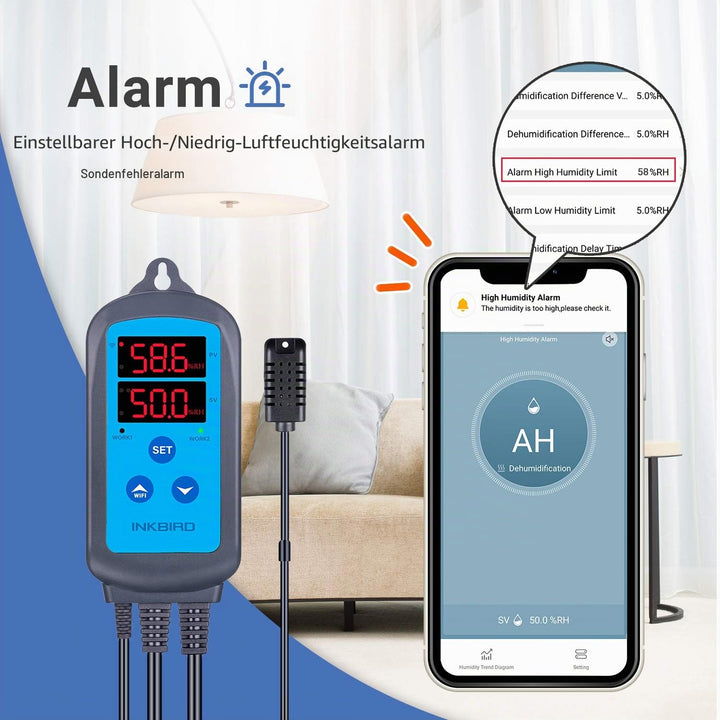 Feuchtigkeitsregler WLAN mit App 10–99%RH Doppelrelais 2200W - Bild 4