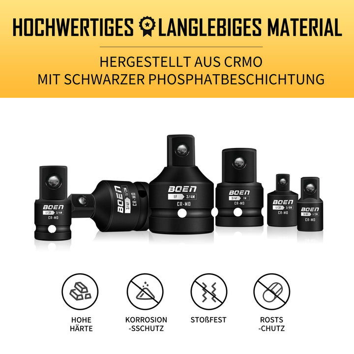 Schlagschrauber Adapter-Set CrMo-Stahl 8-teilig 1/4" bis 1" - Bild 4