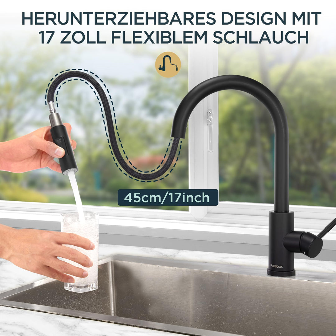 Küchenarmatur Schwenkauslauf Pulldown-Brause Matt Schwarz - Bild 2