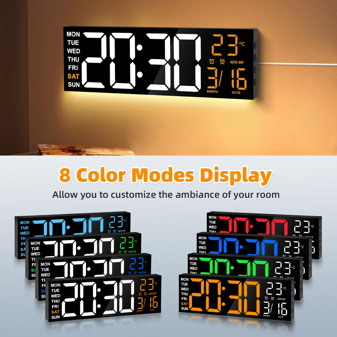 Digitale Wanduhr 16 Zoll RGB LED mit Fernbedienung und Dual-Alarm - Bild 3