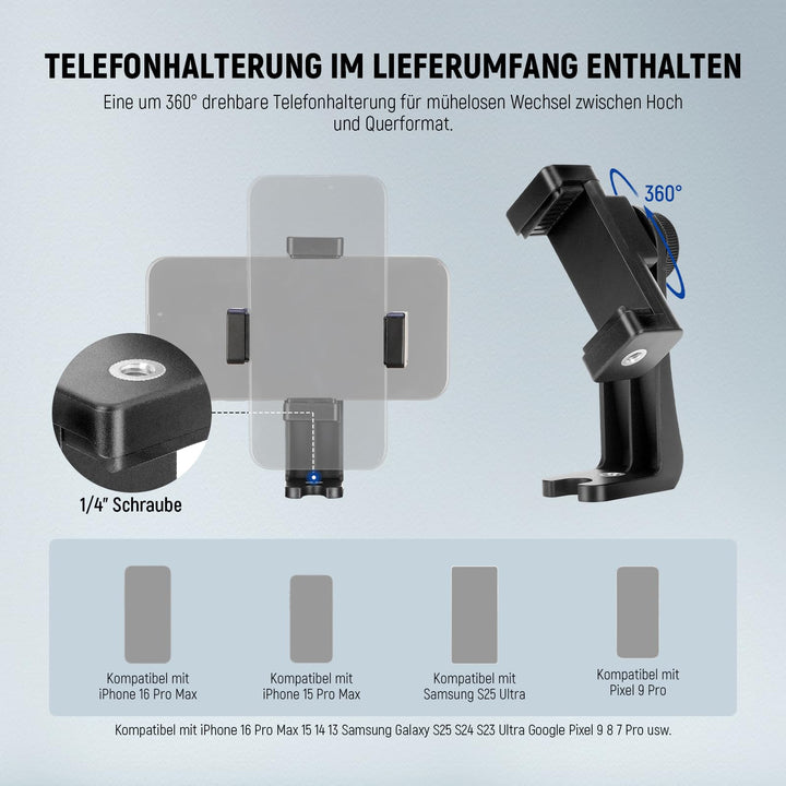 Kamera-Stativ Aluminium 2-in-1 mit Einbein 177cm 3-Wege-Kopf - Bild 5