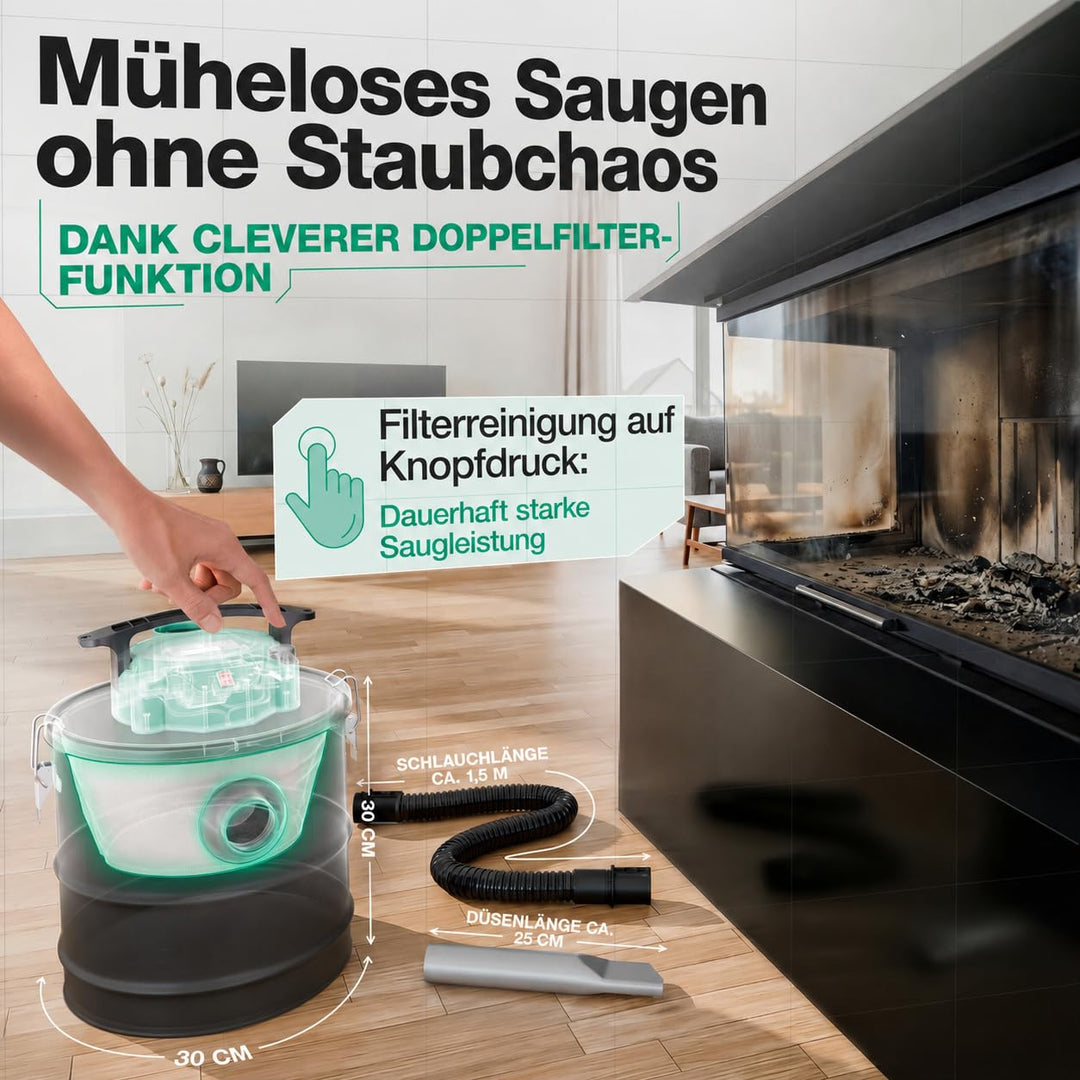 Aschesauger 1200 W mit HEPA-Filter 18 L Metalltank für Kamin - Bild 2