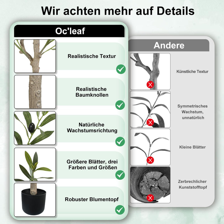 Kunstolivenbaum 150 cm mit Zementsockel und schwarzen Oliven - Bild 6